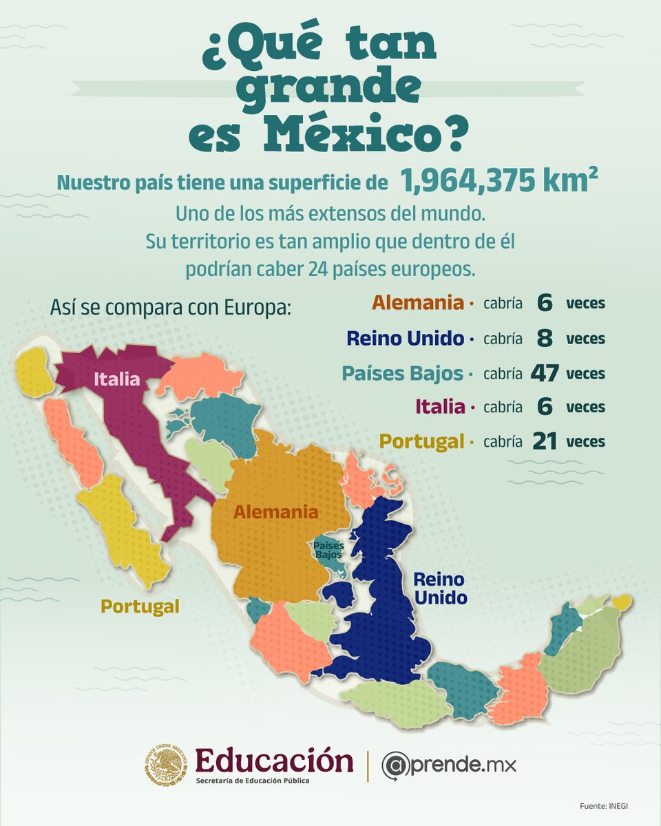 aprende_mx's tweet photo. #GrandezaTerritorial | Hay datos que cambian nuestra perspectiva, el tamaño de nuestro país es uno de ellos. 👀✨

Descubre por qué las dimensiones de México siguen sorprendiendo. 🗺️🤩 https://t.co/1LwBb5qltJ