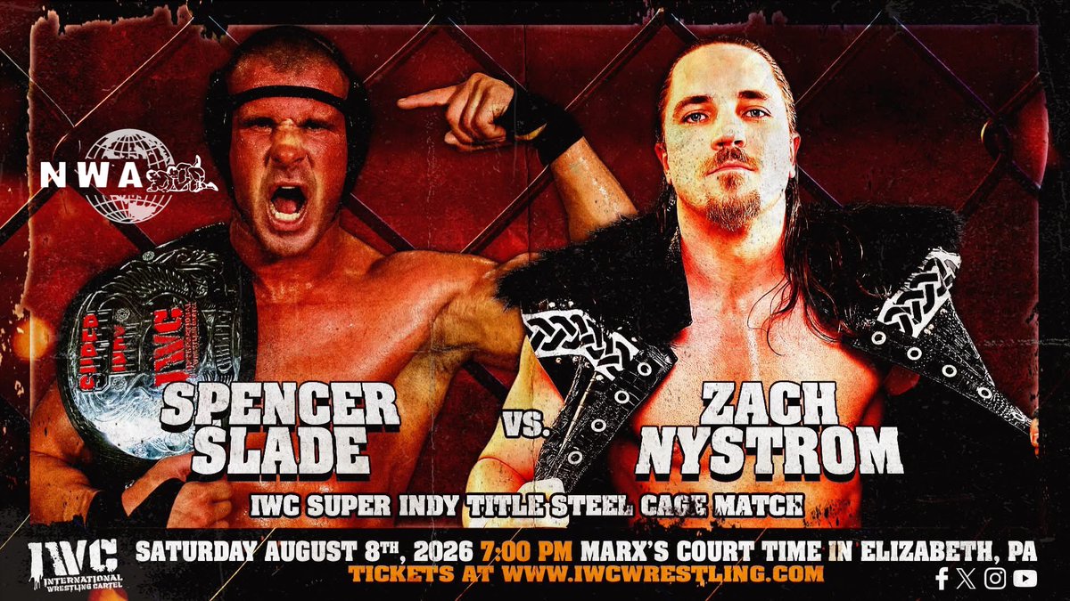 sladewrestler's tweet photo. 🔥JUST ANNOUNCED🔥
Defending my @IWCwrestling Super Indy Title against @zachnystrompro in a STEEL CAGE🏆 #fearthegear #JustTap #FOC #NWAStar https://t.co/CVIIQsx3GJ