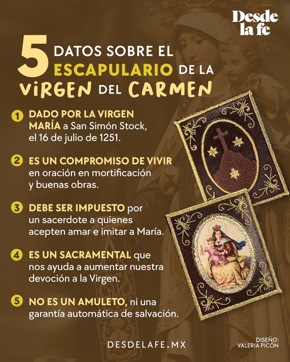 DesdeLaFeMx's tweet photo. A uno días de su fiesta, te compartimos cinco datos sobre el Escapulario de la Virgen del Carmen. 🤎

Te contamos más aquí: https://t.co/aqDGpbSW9v

#Escapulario #VirgendelCarmen https://t.co/LXnuy2OsHZ