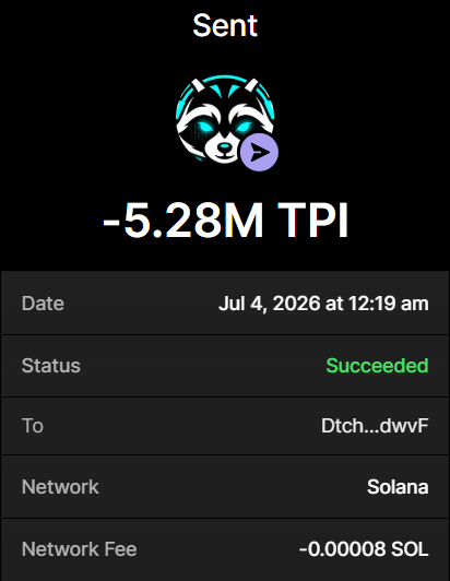 TrashPandaTPI's tweet photo. Purchase of 5.28 Million $TPI completed

Price: 2.11 SOL

Tx: https://t.co/IEXjWCojh9

Dtch47zzMioArYoLuK98apoUvjA9efbv2c9cJmJadwvF

Send 1 SOL → 2.5M $TPI

Send SOL to:
yXK2tNd9FeZGBEATYZzZ68afKrMTjUg97Lje3ahDTfy

Min 0.2 SOL

Retweet &amp; Drop Sol Address for $100 Airdrops https://t.co/2DntUSwPEq