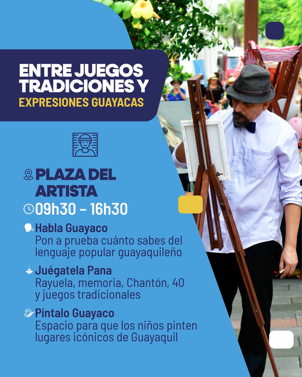 alcaldiagye's tweet photo. 💙 Este domingo, Guayaquil se vive, se juega y se celebra en Ruta Centro con una jornada pensada para reencontrarnos con nuestras costumbres, nuestra música y todo lo que nos hace sentir orgullosamente guayaquileños. ✨ Ven a disfrutar de:

✅ Recreovía en av. Malecón
✅ Préstamo de bicicletas en Plaza de la Administración
✅ Stands informativos ciudadanos
✅ Espacios lúdicos con EMAPAG, Salud y Pro Animal
✅ Juegos tradicionales y actividades en Plaza del Artista
✅ Danza, amorfinos, bailoterapia y micrófono abierto en Plaza de los Teatros
✅ Bandas musicales en Panamá y Juan Montalvo
✅ Feria de emprendimientos
✅ Demostración de chorros de Bomberos

#AsíSeHaceGuayaquil #AquiEstamos #GuayaquilNoSeDetiene
@taticoronelf
@aquilesalvarez