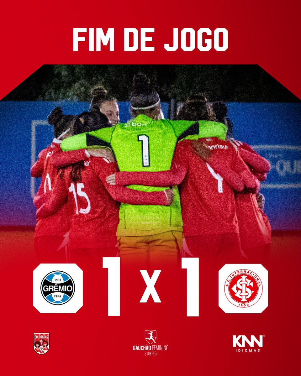 GuriasColoradas's tweet photo. #GRExINT | 1-1 | 2T | 33' - Jogo encerrado com o placar de 1 a 1. As Gurias disputarรฃo o Gre-Nal de volta da final do Gauchรฃo Sub-15 no sรกbado da prรณxima semana (11/07), a partir das 15h, no Sesc Protรกsio Alves. VAMOS ๐ฃ๐๐๐ข ๐ฅ๐๐ข ๐๐ฅ๐๐ก๐๐! ๐๐ฆ๐น https://t.co/jnYyTmrQ06