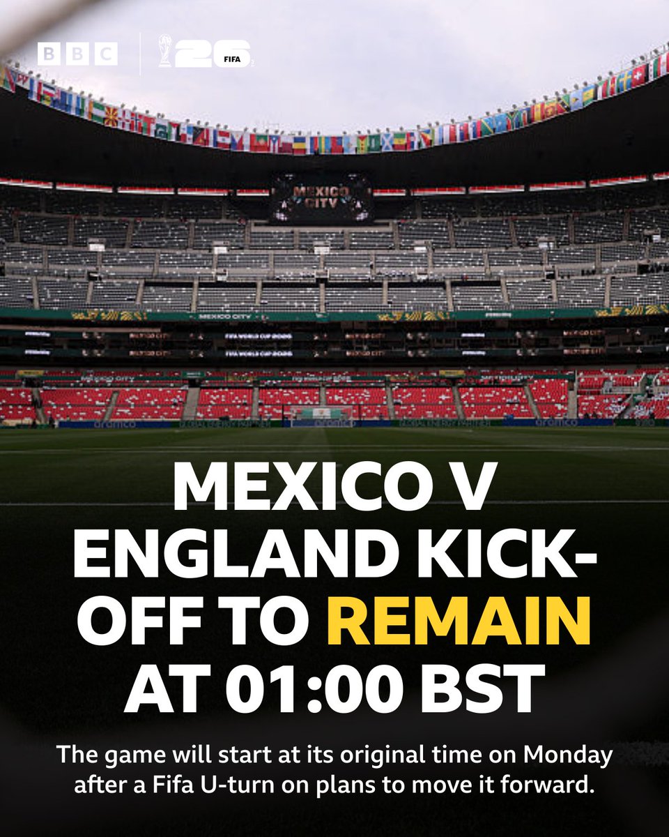 BBCSport's tweet photo. Back to the original plan!

England's last-16 tie remains at 01:00 BST on Monday. https://t.co/9RmvA7njpJ