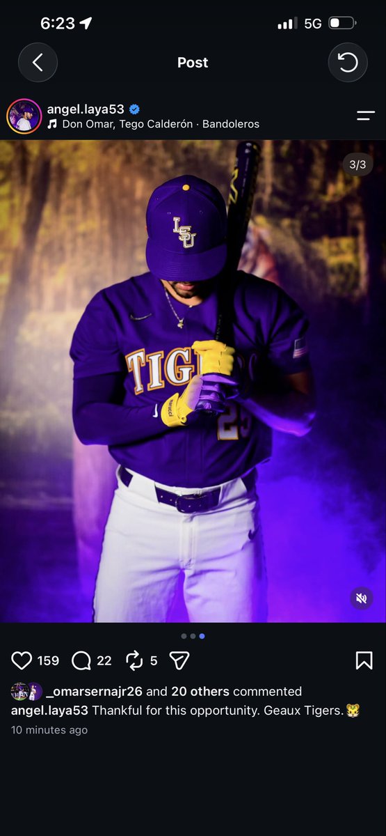 TrippBuhler's tweet photo. OF Angel Laya has transferred from Oregon to #LSU, which means the Tigers have filled their last roster spot.

Laya had an OPS of .934 with 14 HR and 47 RBI in his freshman year this past spring. https://t.co/oq6FWOjXWz