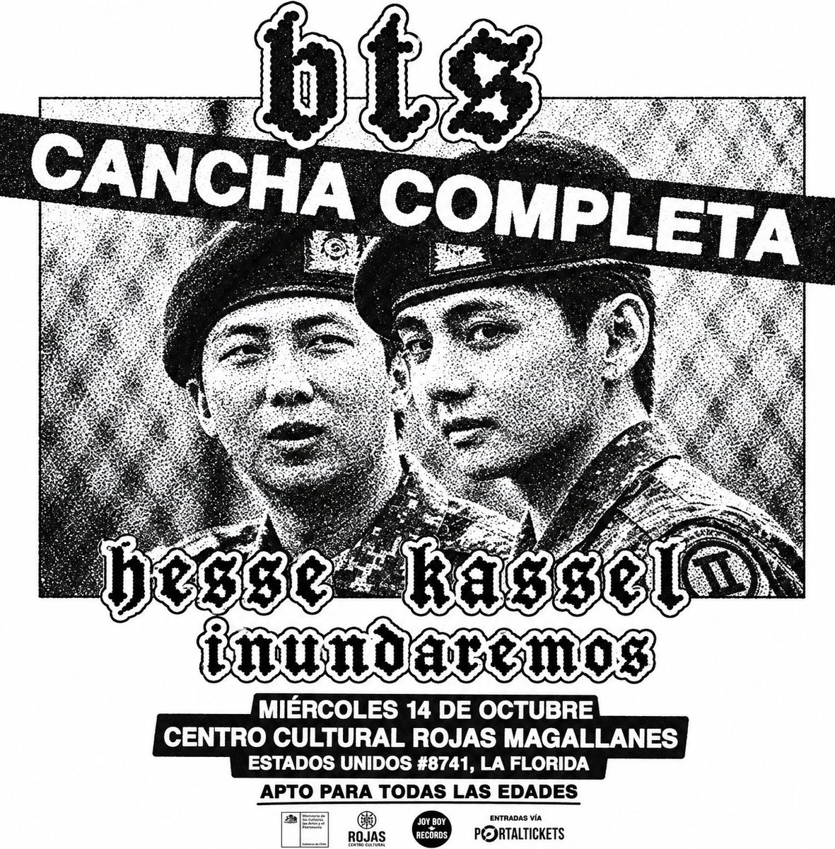 lelucho_'s tweet photo. BTS + HESSE KASSEL + INUNDAREMOS
Miércoles 14 de octubre · 17:00 hrs
Centro Cultural Rojas Magallanes
BTS prepara una presentación especial en una jornada dedicada a la nueva escena independiente.

Info vía ig.

https://t.co/eivhBnxxrT https://t.co/MQU8doKcBo