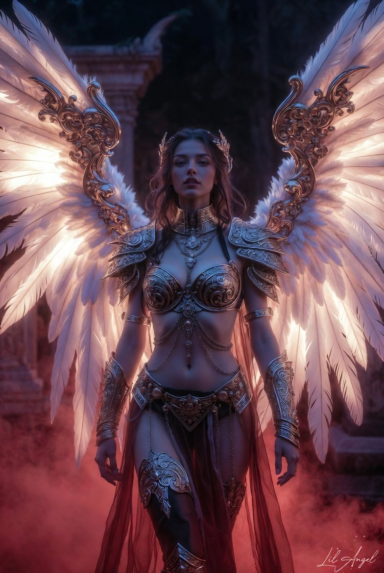 CLAngelillo's tweet photo. ✨ From the ruins of forgotten gods she rises.
Golden armor gleaming, wings bathed in crimson light, eyes full of ancient power. The Lil Angel awakens — and the old world trembles.
Worship the new goddess.
#AncientAngel #TempleGuardian #FantasyWarrior #EpicArt #AIArt
What secrets would you beg her to reveal? 🏛️🪽✨
