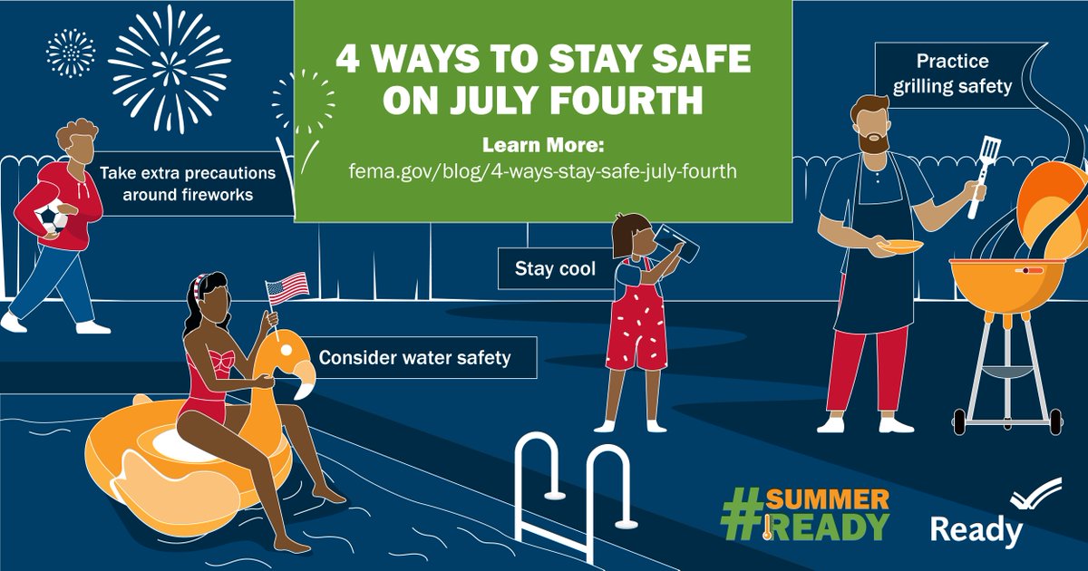 FEMARegion6's tweet photo. 🎆While fireworks are a beloved tradition during Fourth of July celebrations, they can be risky. For a safe Fourth, check local laws, pick a safe spot, and dispose of fireworks properly.
#FireworksSafety #IndependenceDay #SummerReady https://t.co/tUhTRAGK7G