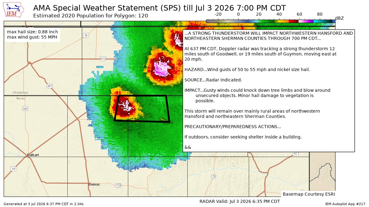 A STRONG THUNDERSTORM WILL IMPACT NORTHWESTERN HANSFORD AND