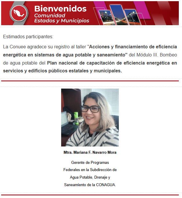 Cmunicipios1's tweet photo. Este miércoles 8 de julio, súmate a la capacitación en #EficienciaEnergética en sistemas de #bombeo de agua potable. Aprende con @CONUEE_mx y transforma la gestión del agua en tu municipio.
#PlanNacionalDeCapacitación
Vía @CONUEE_mx
 https://t.co/V7aQiroQZu https://t.co/NGXmsIXi3a