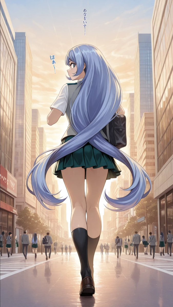 Kats3Sun's tweet photo. After a sweet morning... Nejire heads to school with a lingering feeling 💙
"Haah... I have to go now..."

#NejireHado #NejireHadou #MyHeroAcademia #MHA #AnimeArt #SchoolUniform #MorningWalk #AIart https://t.co/Lol7OPPYo0