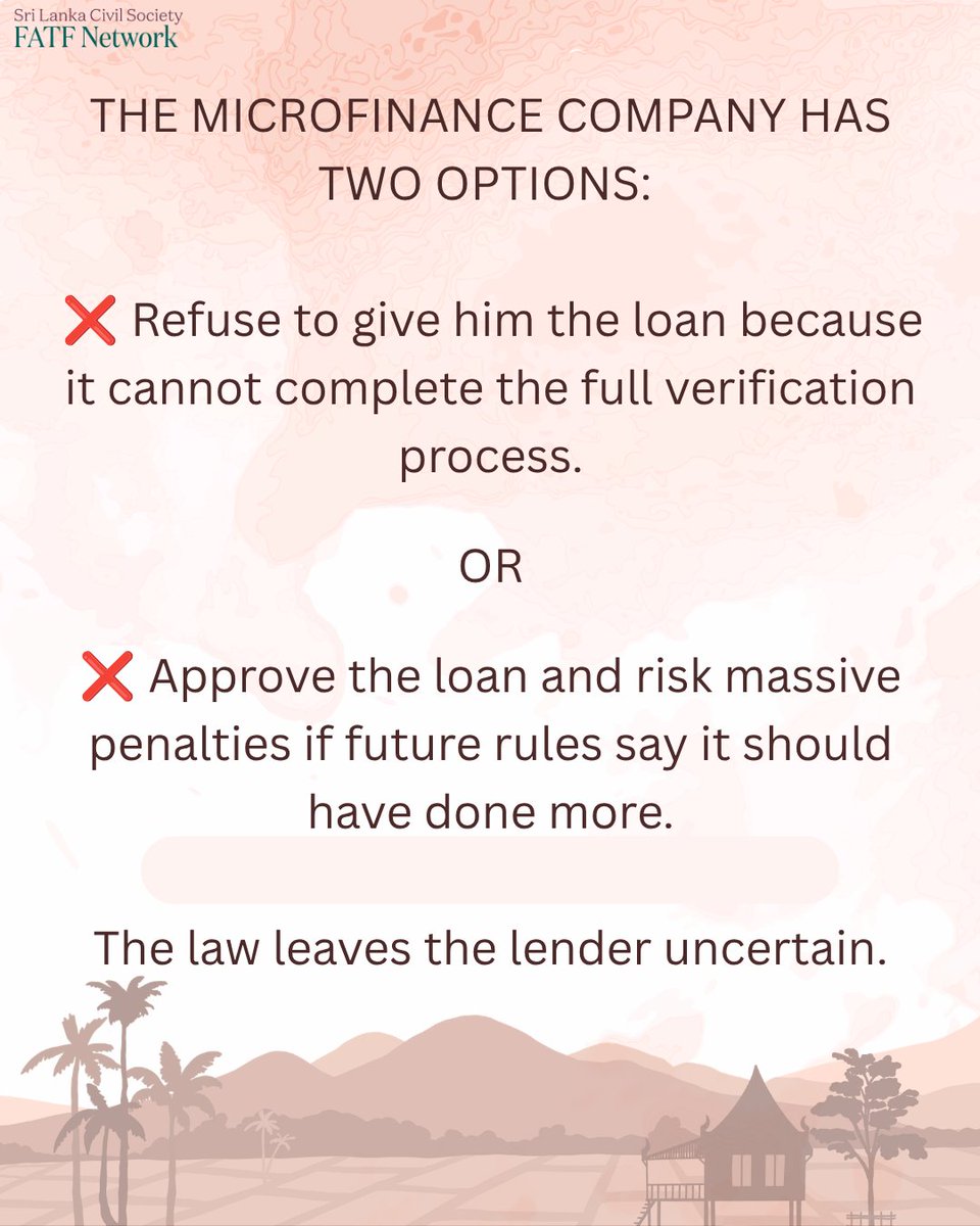 sl_cso_fatf's tweet photo. 2/3 The company must choose:

❌ Refuse the loan
                OR
❌ Risk penalties by approving it https://t.co/adVXz2u4aa