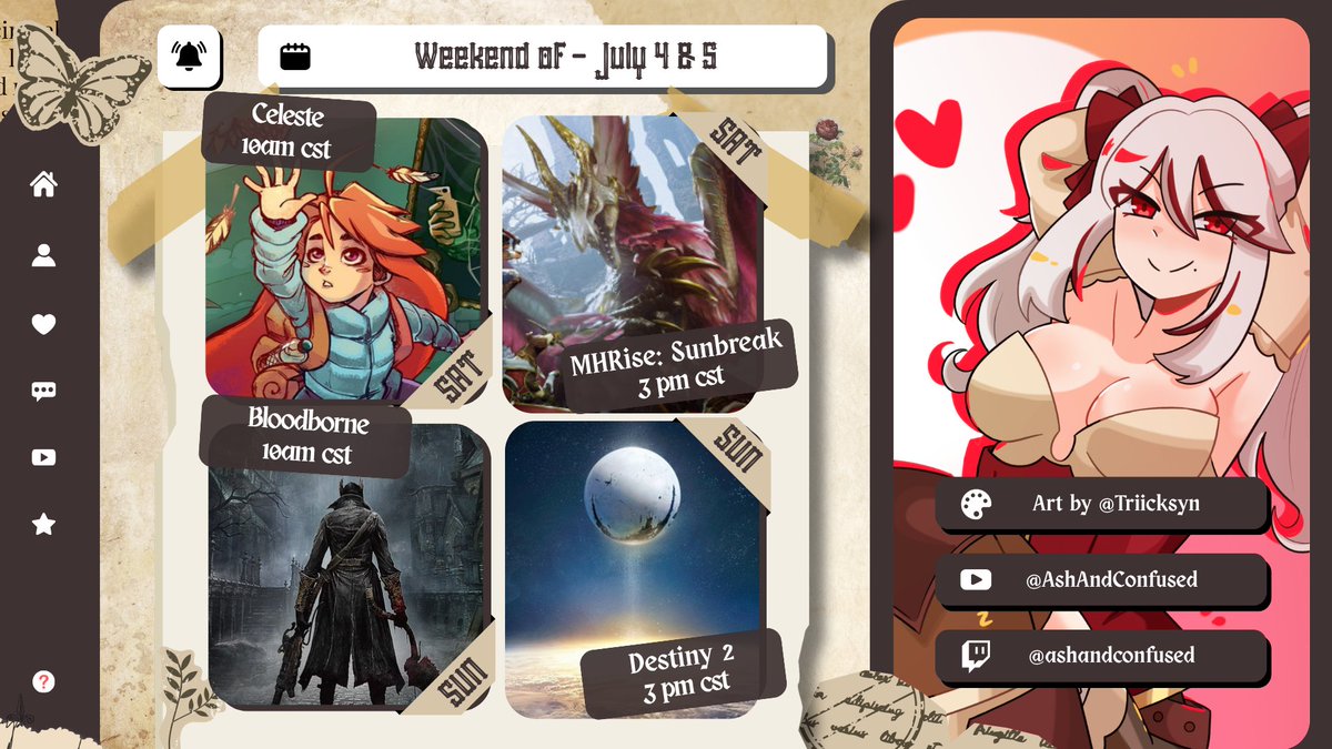 AshAndConfused's tweet photo. Next Week is a Break Week so time to try hard!

Can we beat whats left of Farewell in 4 hours? Beat da devil with Leather Armor? Beat Bloodborne? (As is thats tough enough...) And Close up the Witch Queen's Legendary Campaign?!  Probably not XD

Art by @Triicksyn! https://t.co/MF2QM1Uuqz