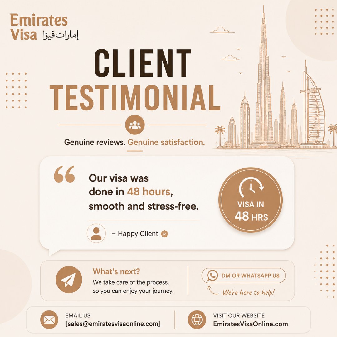 visa_emirates's tweet photo. Our visa was done in 48 hours, smooth and stress -free. — Happy Client
Website: https://t.co/FylRBfHo4k | Email: sales@emiratesvisaonline.com
#EmiratesVisa #ClientTestimonial #DubaiVisaSuccess #VisaIn48Hours #HappyClients https://t.co/NoR6ktb6vT