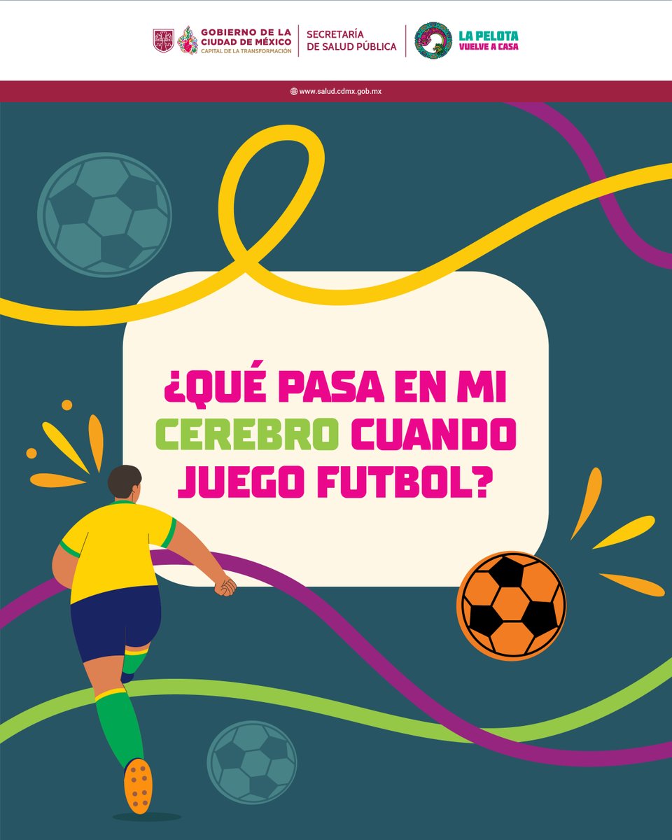 SSaludCdMx's tweet photo. ⚽🧠 ¿Sabías lo que sucede en tu cerebro cuando juegas futbol? ¡Todo un equipo se activa! Tus neuronas coordinan movimiento, respiración y emociones.

🤓 ¿Lo sabías? Comparte esta información para que tus amixes futboleras y futboleros también sepan. 👏

#SaludEnLaCancha #LaPelotaVuelveACasa #SaludPública #LaPrevenciónEsParteDelJuego #PrevenirEsGanar