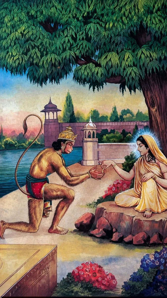 Rituverma51's tweet photo. यह चित्र रामायण के सुंदरकांड के एक अत्यंत महत्वपूर्ण प्रसंग को दर्शाता है, जिसमें हनुमान जी लंका की अशोक वाटिका में माता सीता से प्रथम बार भेंट करते हैं। https://t.co/w1xGHNOpMm