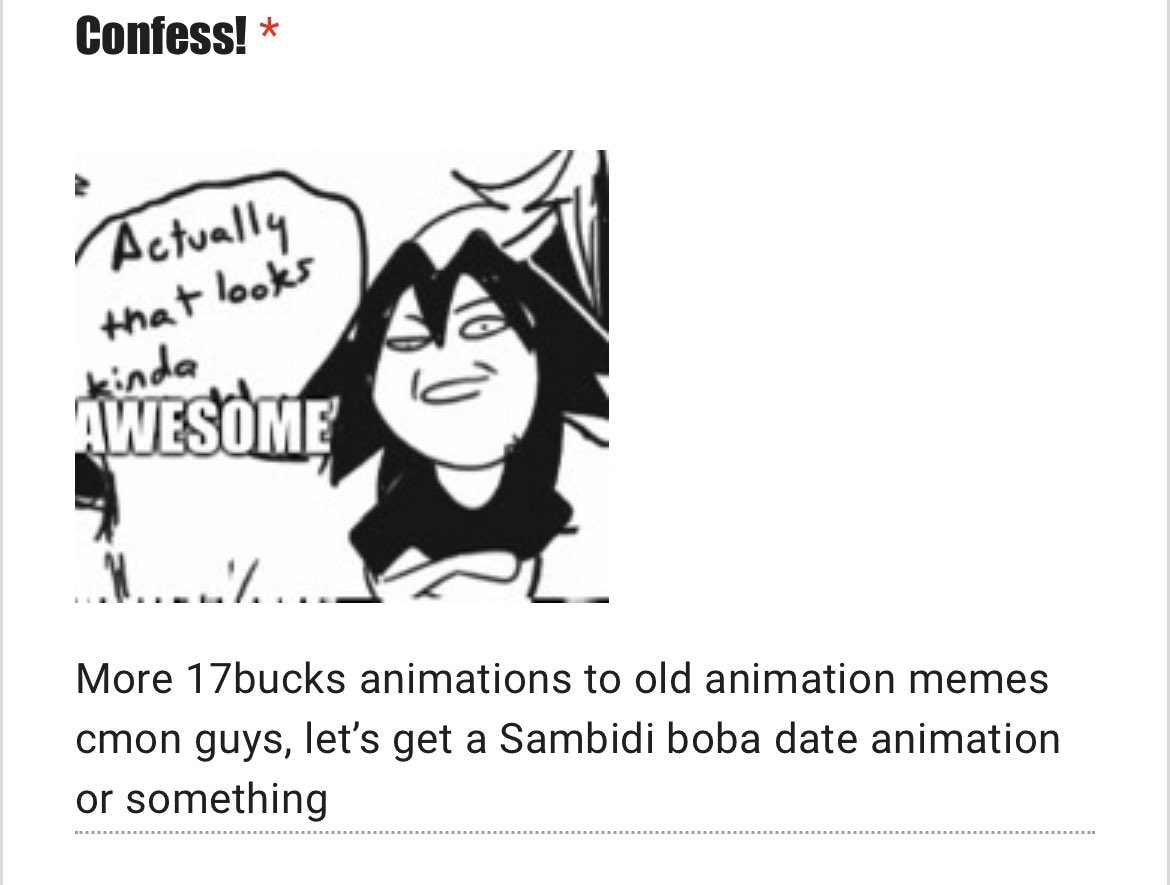 quidconfessions's tweet photo. “More 17bucks animations to old animation memes cmon guys, let’s get a Sambidi boba date animation or something” https://t.co/jDh9x62wAd