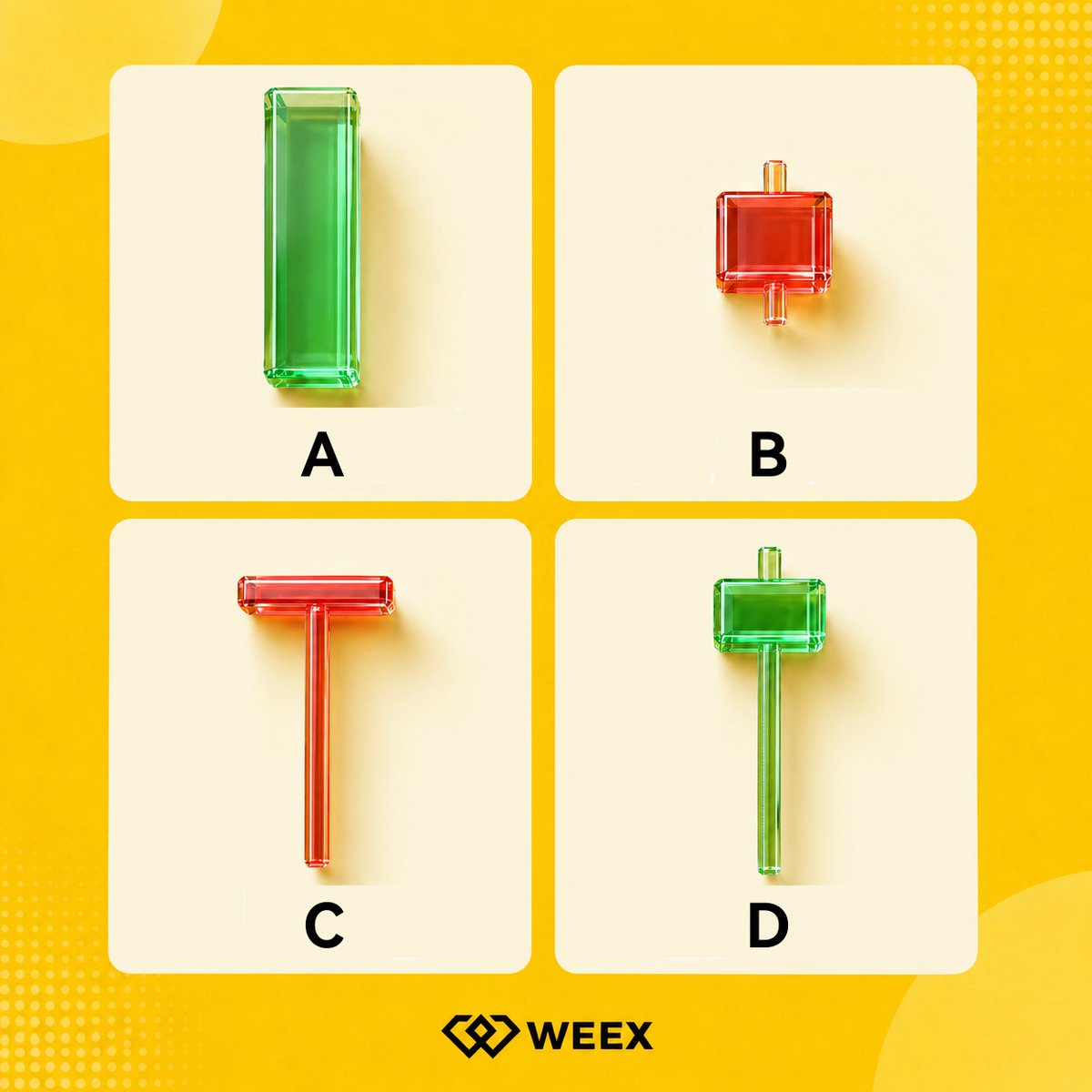 weexglobal_ch's tweet photo. 🏆【 3秒識K線 】挑戰賽｜第2期

以下哪個選項與圖片不匹配？
A. 大陽線
B. 十字星
C. 上吊線
D. 錘子線

✅ 追蹤 @weexglobal_ch，轉發按讚本帖
✅ 評論區留下「選項 + UID」

🧧 將從正確答案中抽出 2 位幸運兒，每人送 10U ！
（PS：本题默认绿色上涨，红色下跌）

#我在WEEX猜K線 https://t.co/VnOueij8xS