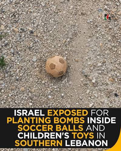 emkenobi's tweet photo. Israel is leaving cluster bombs that are purposely made to look like soccer balls to lure children in to grab them which will detonate the bomb and kill them. They are purposely targeting children in an attempt to completely eradicate further generations of the people they are stealing land from. They are doing this in both Lebanon and Gaza. Zero mainstream news channels in the US are reporting on it either. 

This is what the American government is supporting. This is what we continue to allow our government to support. These are not terrorists. These are not soldiers. These are children. When will enough be enough. I’m enraged. Oh