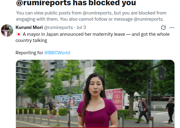harukaawake's tweet photo. 🇯🇵 I was just blocked by a BBC journalist after I called her out for running two fake stories about Japan.

The first one was about how "everyone in Japan is talking about maternity leave". This is a lie. We're not. No one is talking about this here.

The second one told Japanese men to "clean at home" and stop cleaning World Cup stadiums. This story was picked up by Chinese communist media and went viral.
