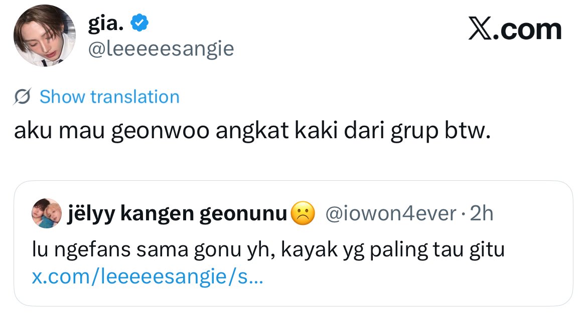 geonzseo's tweet photo. mending lu aja yang angkat kaki dari fandom ini, kasian gua sw punya fans kayak lu https://t.co/r4e4nibVpP