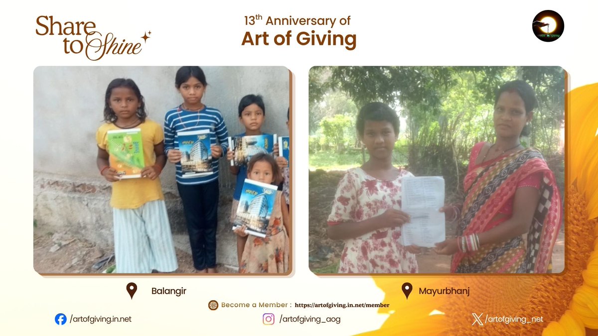 artofgiving_net's tweet photo. Marking the 13th International Day of Art of Giving, Mr. Kshirasindhu Sahoo, Ms. Surupa Majhi, Ms. Bhumisuta Majhi, Ms. Sarojini Majhi, Ms. Lijashree Majhi, Ms. Alpa Majhi, Ms. Punam Majhi, Ms. Bhagyashree Bhoi, Ms. Madhuri Singh, Ms. Beshasri Bhoi, Mr. Ramsing Majhi, Ms. Dharitri Majhi, Ms. Nandita Baipai, Mr. Dharani Dharua, Ms. Subhadra Singh, Ms. Dejeerani Dharua, Ms. Arshu Marandi, Ms. Dumuni Murmu, Ms. Priya Ho, Ms. Anshika Dharua joined the “Share to Shine” movement at Mayurbhanj, Balangir, Kalahandi, Rayagada, and Nuapada with a thoughtful act of sharing and positivity.