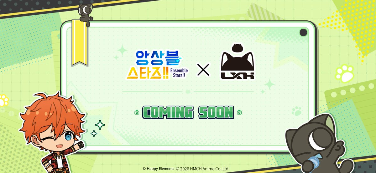 enstars2_KR's tweet photo. 【깜짝 공개】

「앙상블스타즈!!×나소흑전기」콜라보 결정

ES 빌딩에 검은 고양이가 나타났다냥~
이번에는 또 어떤 냥냥 스토리가 펼쳐질까요?

자세한 내용은 후속 공지를 통해 확인해 주세요~ https://t.co/MgmEgukADN