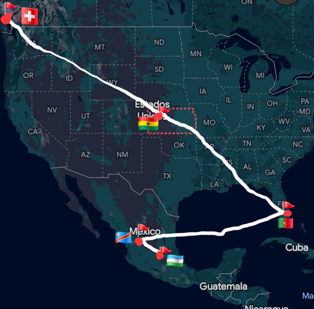 greenedwar's tweet photo. Este ha sido el trayecto recorrido por Colombia en este Mundial. No sé si otra selección viajó más de 9.000km en 20 días.

Como dato: Ir de extremo a extremo en Qatar eran poco más de 200km (98% menos km).

Si es duro para jugadores, imagínate para los hinchas. Insostenible💰. https://t.co/rpYlGh2HiQ