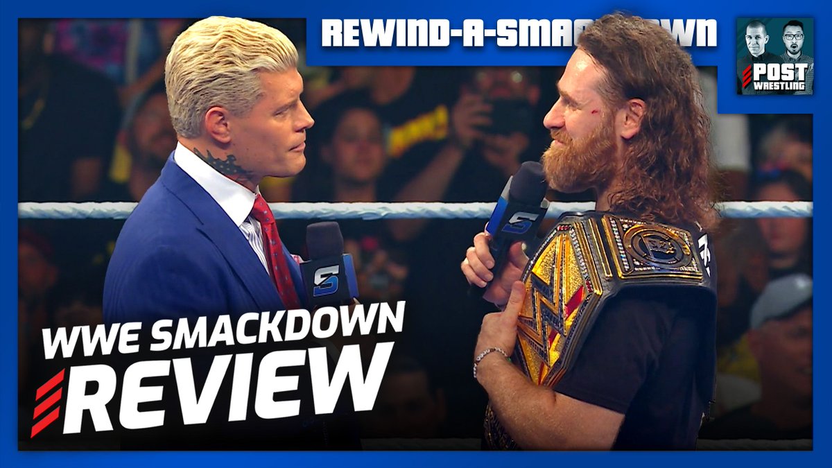 POSTwrestling's tweet photo. PREMIERING NOW — Wai &amp; Neal review #SmackDown: Sami Zayn celebrates his WWE title win as a new challenger emerges. Plus Rey Fenix vs. El Hijo del Vikingo.

XL: Raja Jackson, WWE ID controversy, Sami Zayn comments on title win.

https://t.co/Rl8i6DOHYp https://t.co/ovBT25mYhw