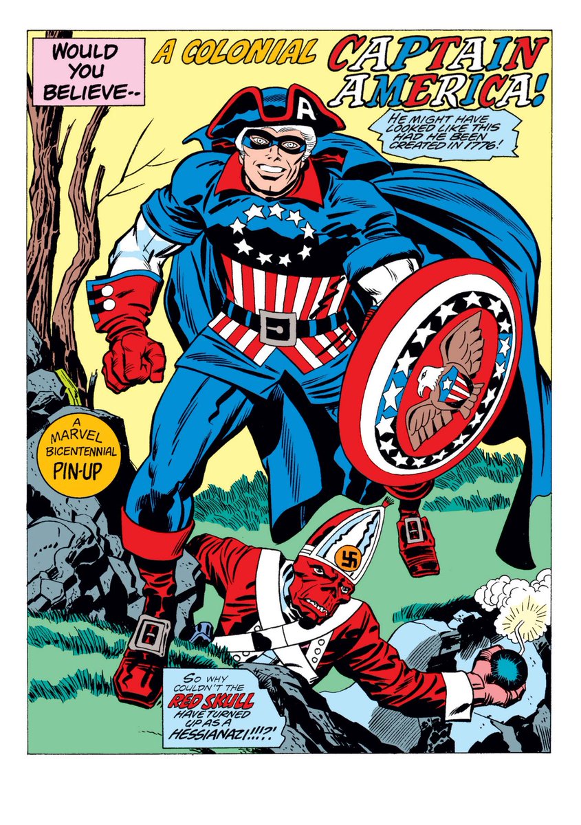 Deathcheat6's tweet photo. Jack Kirby’s Bicentennial pin-ups for Cap. https://t.co/Hxd1Fbo9JW