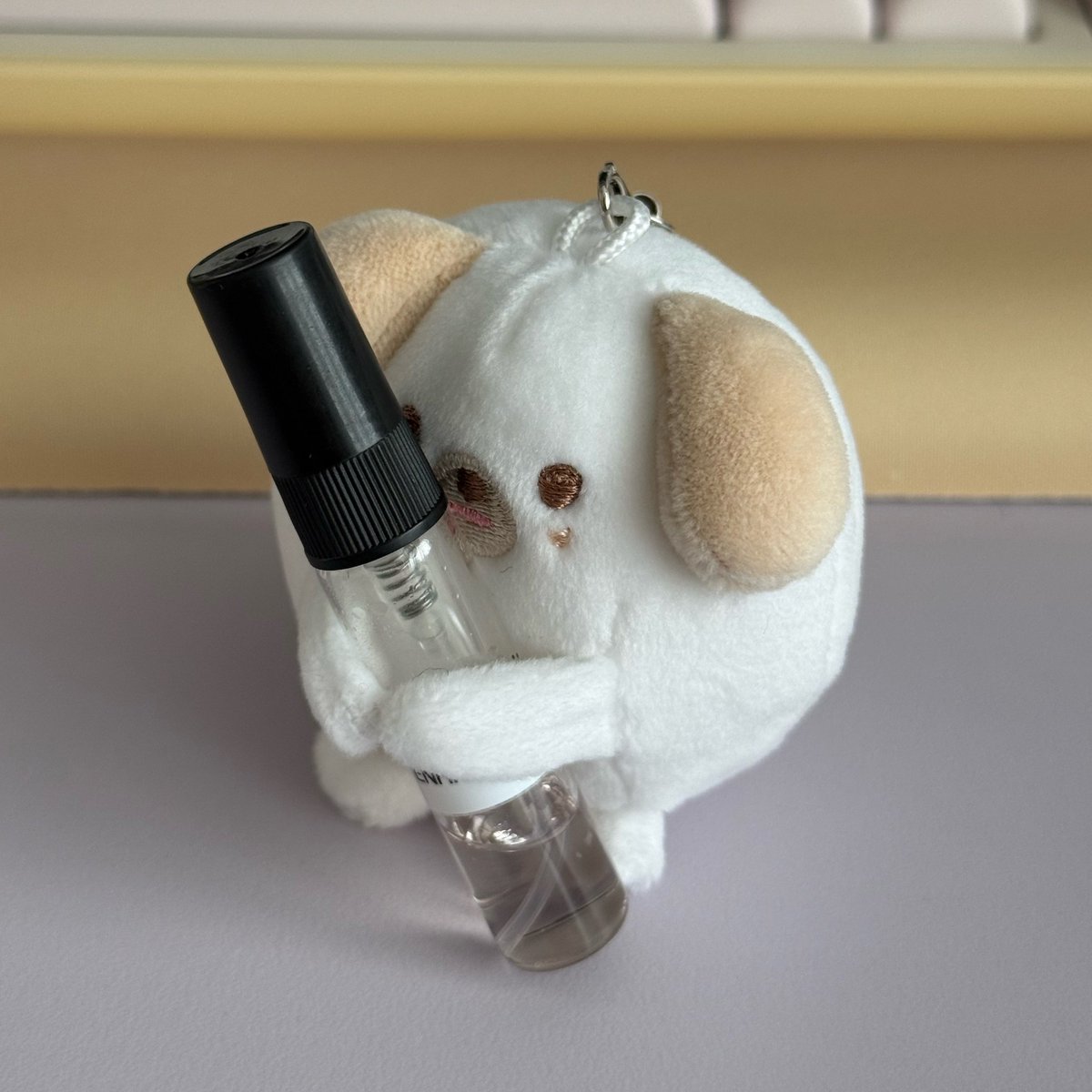 parknpeach's tweet photo. things don can hold onto:

smiski keychain ✅
mini perfume ✅
apple pencil ❌
apple pencil (w bang's help) ✅ https://t.co/d9UlptM6tP