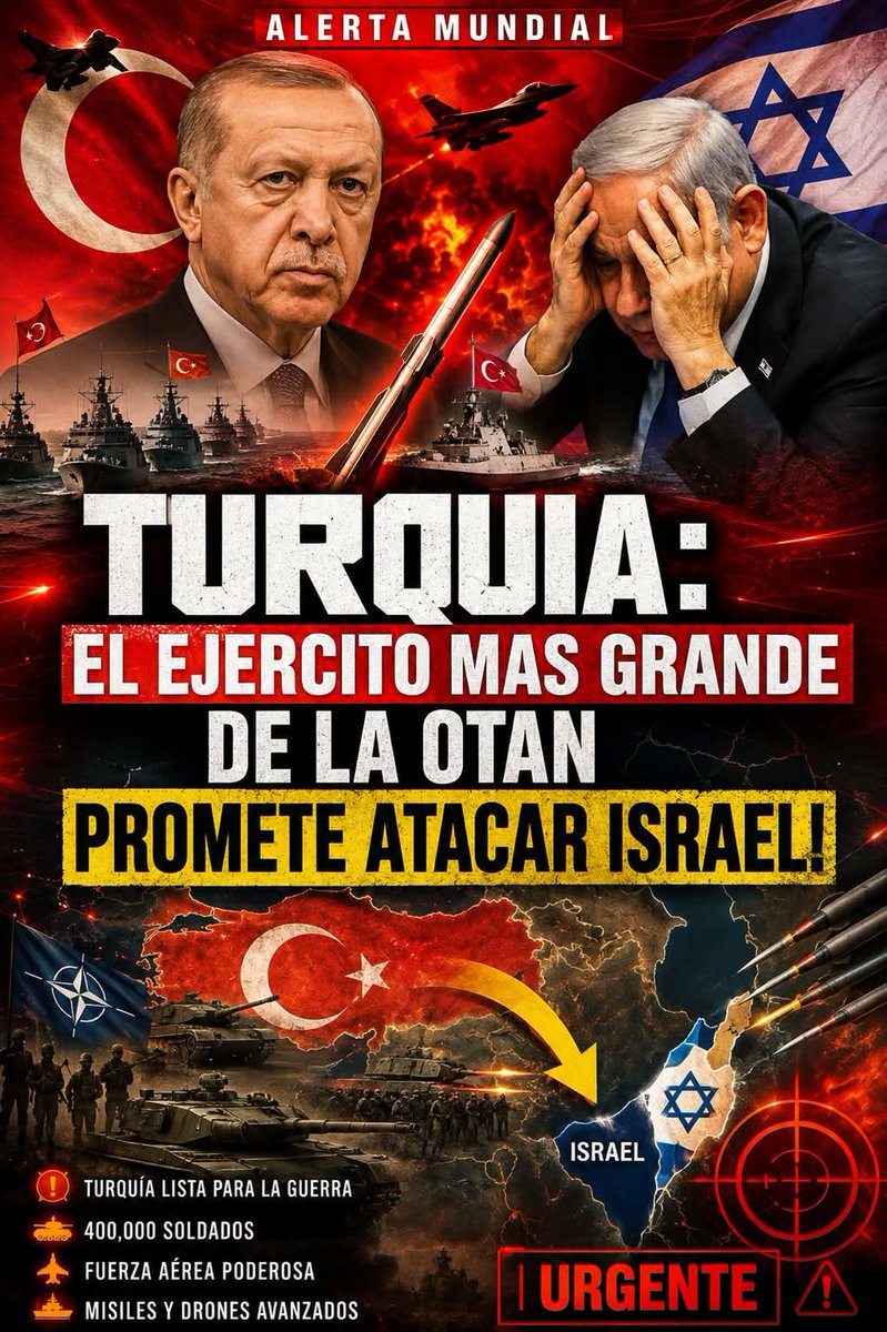 MonzonRafa15546's tweet photo. 🚨 ¡TURQUÍA LANZA LA ADVERTENCIA! ¿LA OTAN AL BORDE DE UN CHOQUE CON ISRAEL? 🔥

Hashtags:

#Turquía
#Israel
#OTAN
#ÚltimaHora https://t.co/if5z0tXdPf