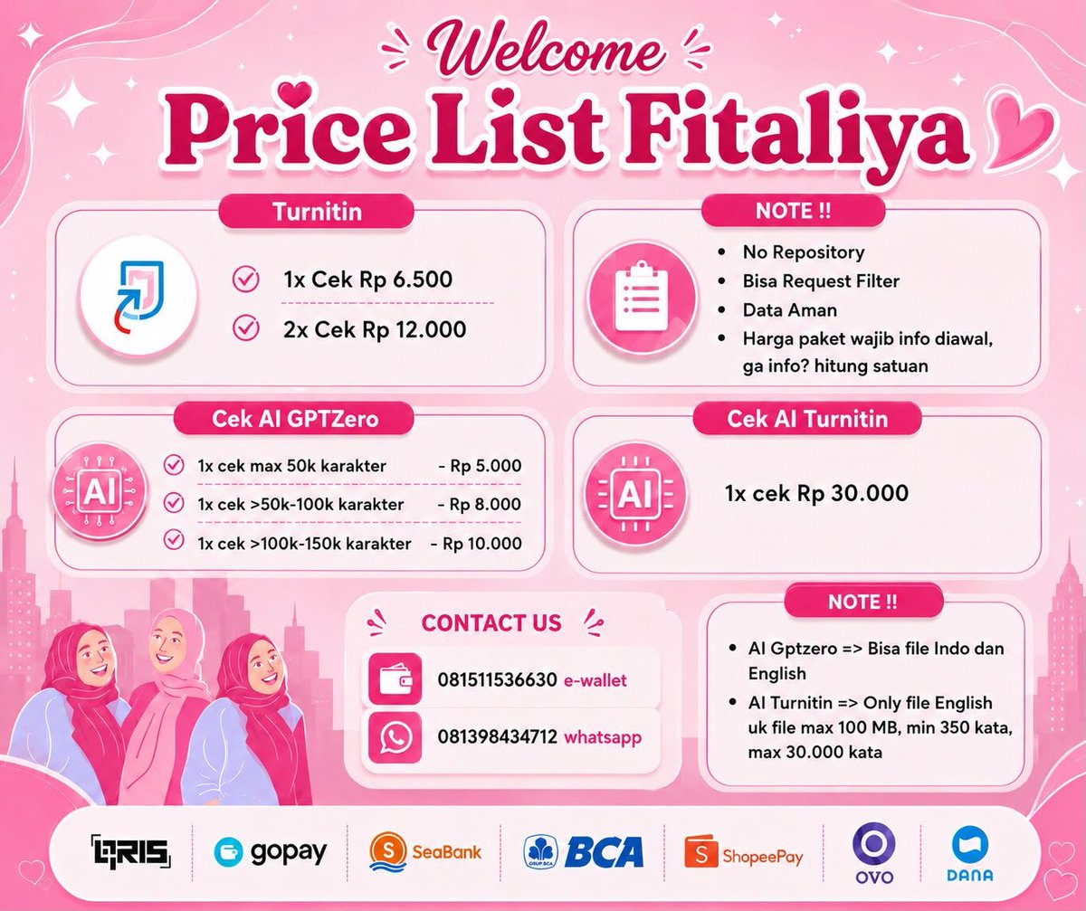 ftlyturnitin's tweet photo. @noelltjoea ୨ৎ https://t.co/D2xv6S8H0N ୨ৎ hi kaa yuk tampilan lamaa bebas req filter, kalau masih gaa ngerti ttg turnitin akan di jelaskaan yaa
˚˖𓍢ִ໋❀ 1x cek Rp 6.500     
˚˖𓍢ִ໋❀ 2x cek Rp 12.000 https://t.co/JkolDDYaf6