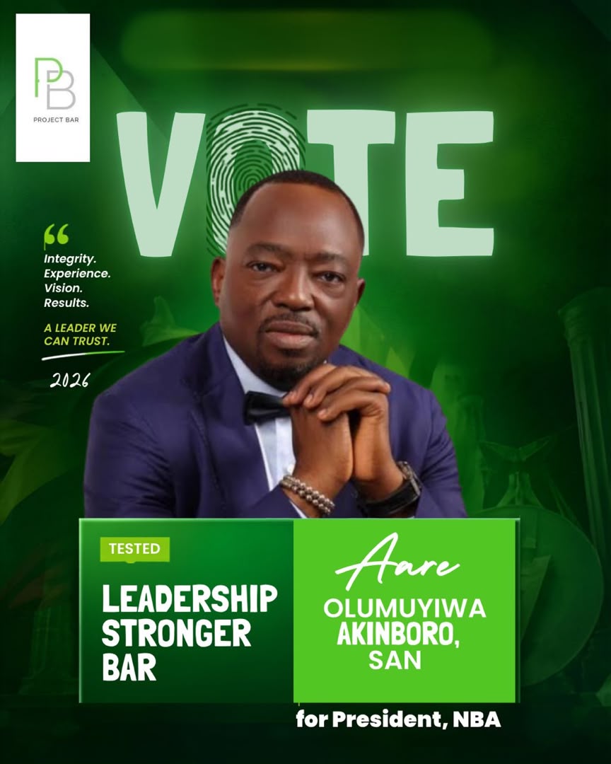 waleakinboro's tweet photo. On 20th July 2026, I respectfully seek your support and your vote as we work together to Rebuild, Reposition, and Restore the Nigerian Bar Association.
#AareNation #ProjectBar #VoteAareOlumuyiwaAkinboroSANForNBAPresident #RebuildRepositionRestore #NBAElection2026 https://t.co/G7Bvw578ez