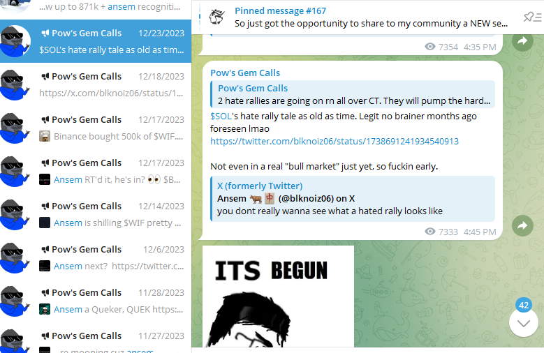 turqq0's tweet photo. Im sure everyone knows the "ITS OVER" meme

and you might not know theres literally like 50 different variations of it

but did you know therse a different iteration of it called "ITS BEGUN" 

posted by pow and ansem in their TG's pretty much the whole 2024 bullrun

and right now is the perfect time to send it with SOL, BTC and pretty much all majors going up aswell as ansem's coin

its truly begun

join the comm:

It's begun

https://t.co/5LLrYhsGmP