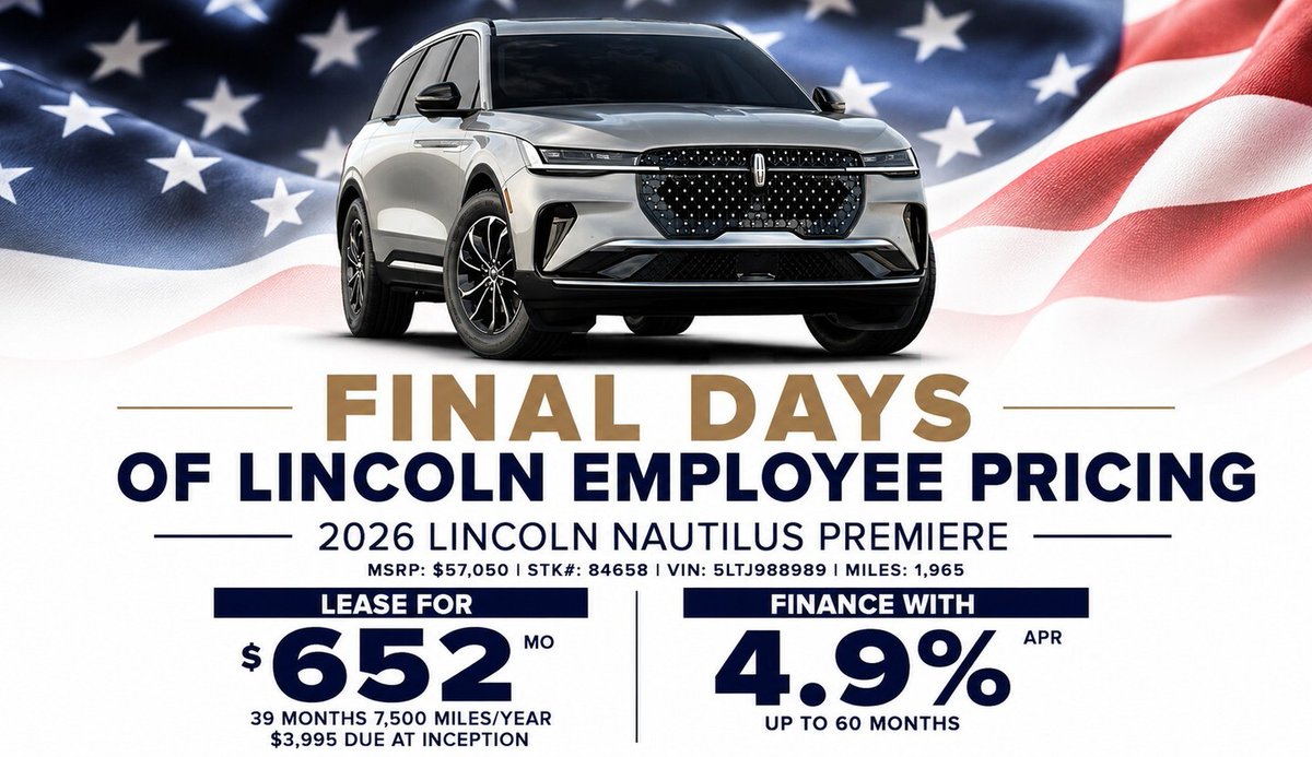 LincolnofWayne's tweet photo. FINAL DAYS OF LINCOLN EMPLOYEE PRICING

The clock is ticking on one of the best opportunities of the year.

Now through July 6, enjoy Lincoln Employee Pricing on select new Lincoln models and experience exceptional luxury at an incredible value.

Whether you've been... https://t.co/A9nkudqygS
