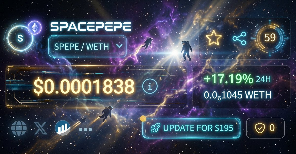 EnterpriseDefi's tweet photo. SPACEPEPE IS COOKING Just hit $0.0001838 (+17.19% 24h) and the charts are looking great af.

 To the moon, frens. #SPACEPEPE #SPEPE https://t.co/kQXBtF01Ye