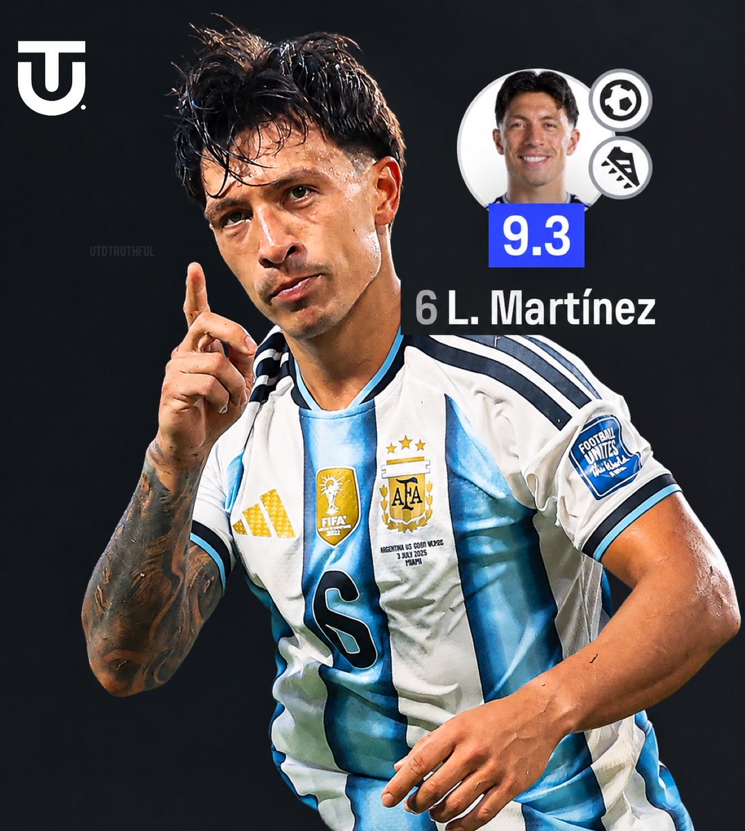 Utdtruthful's tweet photo. 🚨 Lisandro Martinez vs Cape Verde: 1 goal, 1 assist, 6 clearances, 0 dribbled past, 98% pass accuracy, 21 passes into the final third.

𝐓𝐇𝐄 𝐁𝐔𝐓𝐂𝐇𝐄𝐑 🇦🇷❤️ https://t.co/fWfX0G0aJl