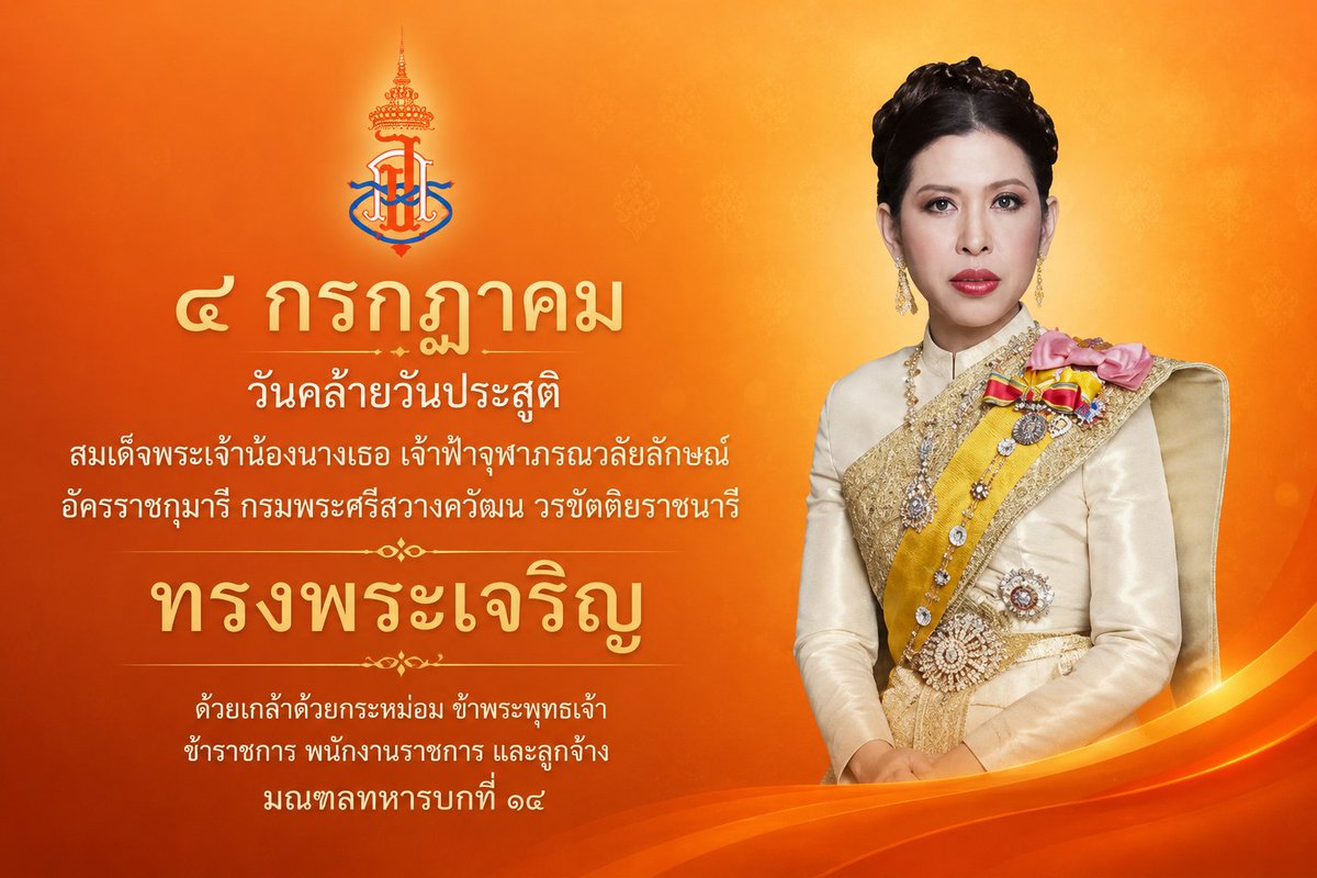 prmtb18's tweet photo. 4 ก. ค. 
วันคล้ายวันประสูติ สมเด็จพระเจ้าน้องนางเธอ เจ้าฟ้าจุฬาภรณวลัยลักษณ์ อัครราชกุมารี กรมพระศรีสวางควัฒน วรขัตติยราชนารี

ควรมิควรแล้วแต่จะโปรดเกล้าโปรดกระหม่อม

ข้าพระพุทธเจ้า ข้าราชการ​ พนักงานราชการ​ ลูกจ้าง​ และครอบครัว มณฑลทหารบกที่​18

#จุฬาภรณ์
#เจ้าฟ้านักวิทยาศาสตร์ https://t.co/l3KVgGJYz7