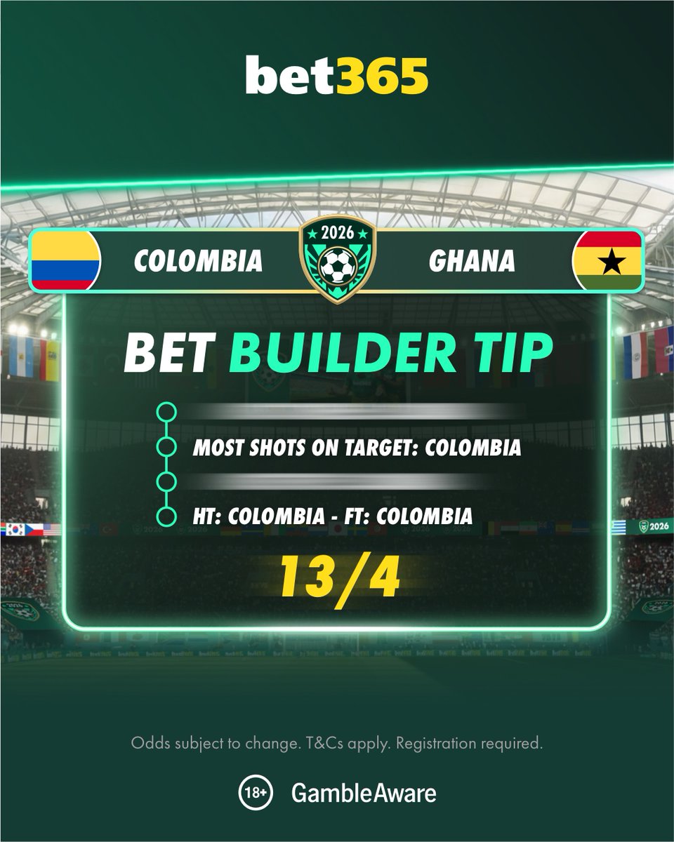bet365's tweet photo. Colombia v Ghana - 𝗧𝗜𝗣𝗦!

Click below to reveal.