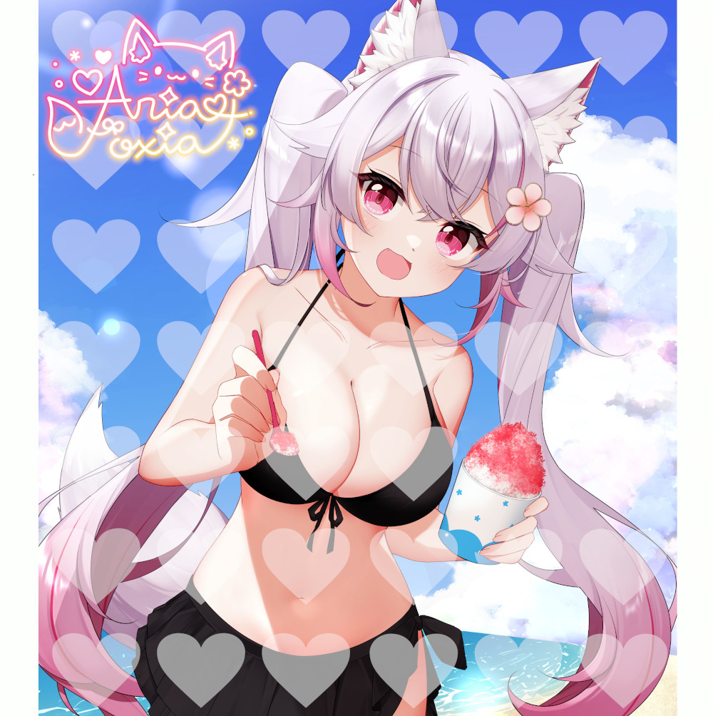 AriaFoxia's tweet photo. #おはようVtuber
おはアリアで～す🦊💕
𝑶𝒉𝒂𝒚𝒐 𝑯𝒆𝒍𝒍𝒐 𝒅𝒂𝒓𝒍𝒊𝒏𝒈!

青い海に青い空～🏖️
いちごシロップたっぷりのかき氷でニコニコしちゃう🍓
はい、ひとくちどうぞっ

Blue skies and sparkling ocean views!😎
A fluffy shaved ice topped with lots of strawberry syrup always makes me smile!🍧
Here, have a spoonful!🥄
