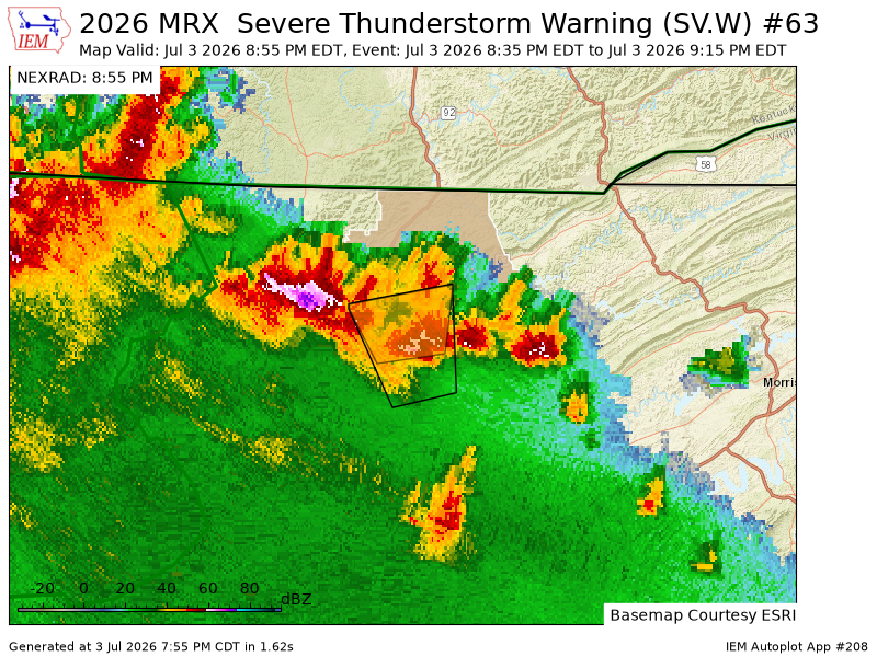 ETSKYWARN's tweet photo. MRX updates Severe Thunderstorm Warning [wind: 60 MPH (RADAR INDICATED), hail: <.75 IN (RADAR INDICATED)] (cancels Anderson [TN], continues Campbell [TN]) till 9:15 PM EDT https://t.co/5jNLPgUdJ9 https://t.co/AUmcxAJFrl