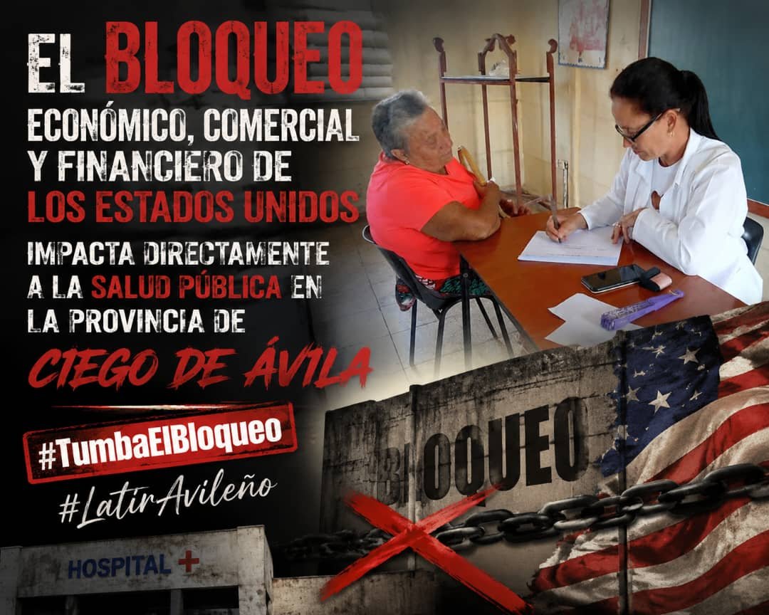 DMECiegodeAvila's tweet photo. Lucharemos sin descanso contra la cruel política de bloqueo que tantas vidas y sufrimientos cuesta al pueblo de #Cuba #TumbaElBloqueo #LaPatriaSeDefiende #LatirAvileño #CiegodeAvila https://t.co/7Zlzd6C7Ko