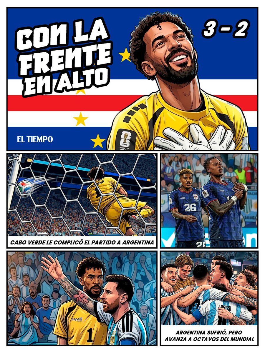 ELTIEMPO's tweet photo. 🇨🇻🧤 #TiempoDeMundial ¡Con la frente en alto! Vozinha fue una de las grandes figuras de Cabo Verde en la ajustada derrota 3-2 frente a Argentina. El arquero fue clave para mantener a su equipo en la pelea hasta el último minuto.

#CaboVerde #Vozinha #Arquero #Argentina #Mundial2026