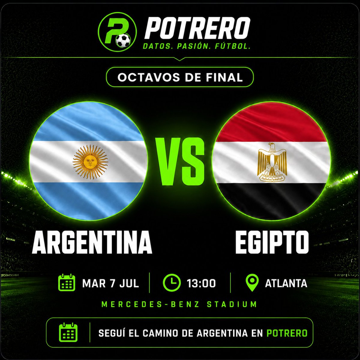 potrero_app's tweet photo. Argentina ya está en octavos. 🇦🇷
Agendalo: martes 7 de julio, 13hs vs Egipto en Atlanta.
Toda la info del Mundial y el camino de la Selección, en Potrero.