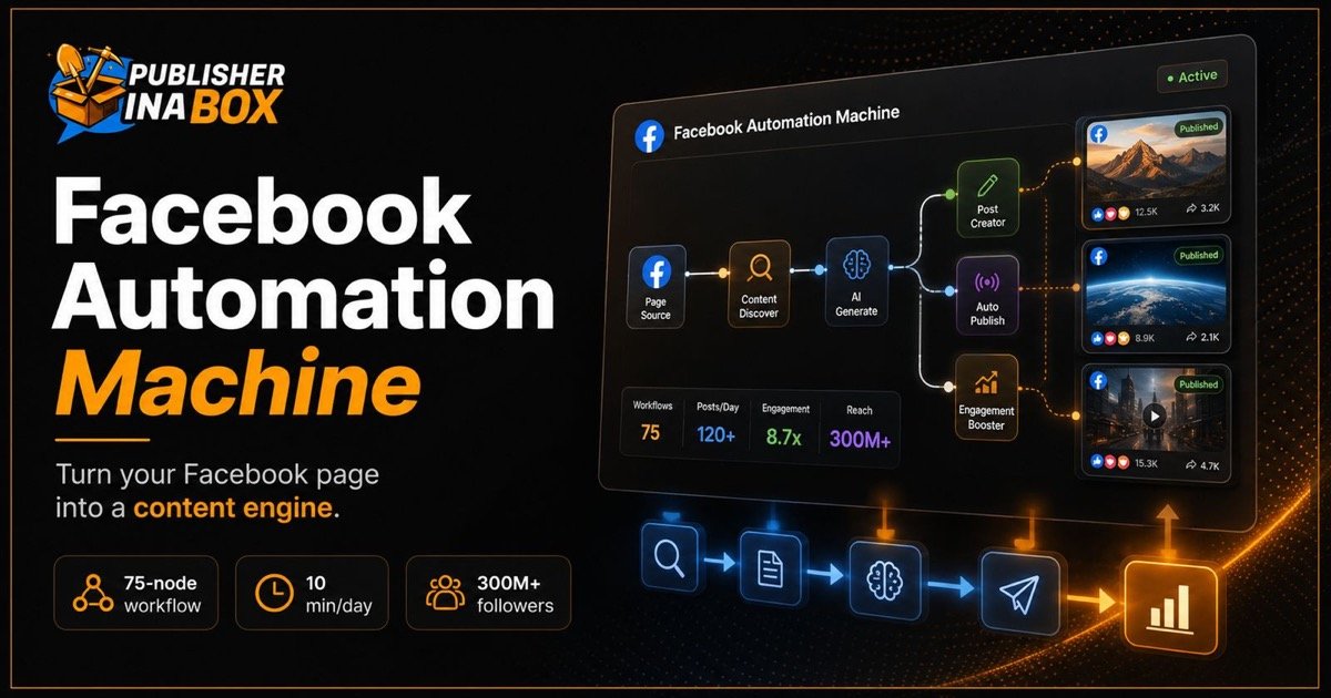 Facebook content automation and production system workflow diagram