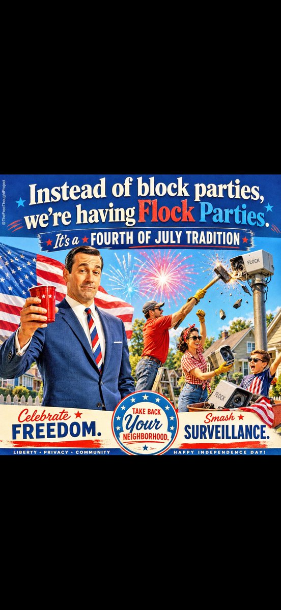 BeSovereign_1's tweet photo. @JasonBassler1 MAYBE CELEBRATE INDEPENDENCE DAY EVERY DAY BY DE-FLOCKING FROM TYRANNICAL FLOCK CAMERAS. #FlockCameras #Palantir #NoCBDC #NoDigitalID #NoTyranny #AmericaFirst #America250 #MAGA #America  #UnitedStates #USA #IndependenceDay https://t.co/gFpnXqpXJ7