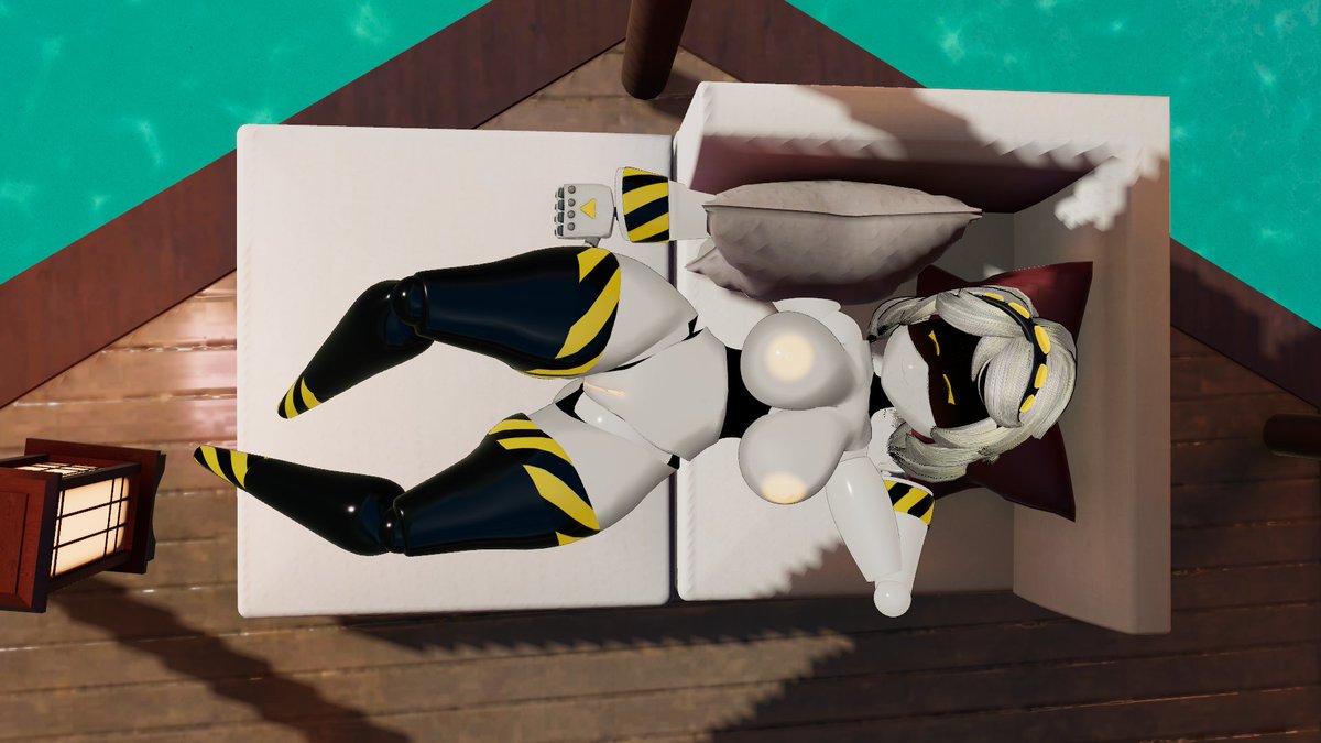 TMurarder's tweet photo. Beach day 2 "V is Loving this vacation~" #murderdrones #murderdronesNSFW #serialdesignationV https://t.co/H5j6Gi1IJp