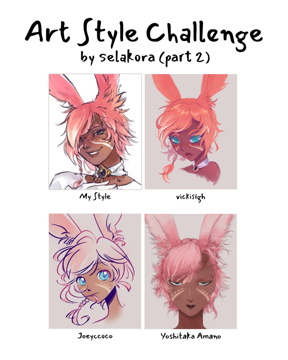 Selakora's tweet photo. Challenge part 2!!
This time featuring:
@/vickisigh
@/Joeyccoco
Yoshitaka Amano
#stylememe #stylechallenge https://t.co/c0CBErujbS