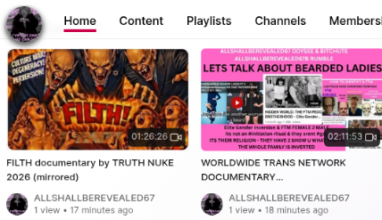 AuthorCiaL's tweet photo. NEW ODYSEE – ALLSHALLBEREVEALED67 7.3
@AuthorCiaL #elitegenderinversion clip HOWWHYSEEIT
https://t.co/eSHUtOoFCx FILTH #DOCUMENTARY on Jewish influence on #popculture
https://t.co/rpmOHWKq08 the trans network #documentary
https://t.co/gc5hUlZV4Q #HIDDENWORLD playlist https://t.co/dty2GoA7F9