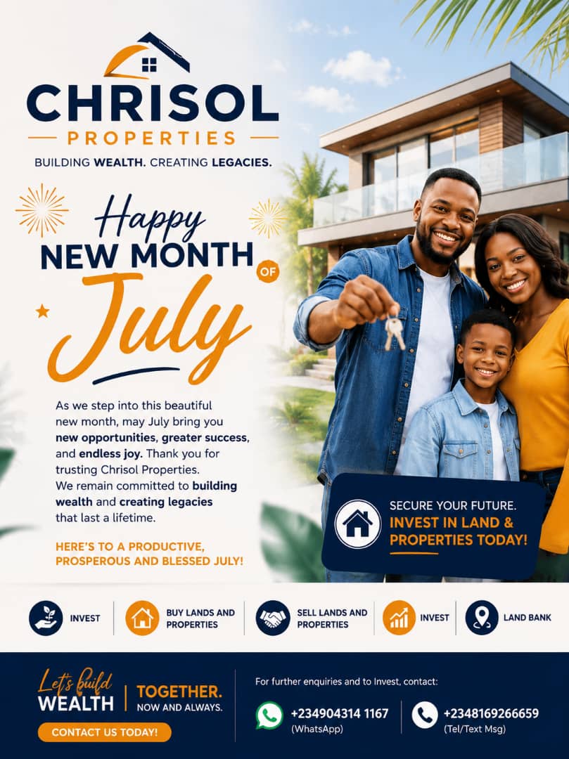 impactful_SAO's tweet photo. Happy new month!

CHRISOL PROPERTIES

Invest
Buy lands and properties
Sell lands and properties
Invest
Land bank

For further enqiries and to Invest, contact:  
+234904314 1167 (WhatsApp) &amp; +2348169266659 (Tel/Text Msg)

 © Chrisol Properties https://t.co/Q9AWGKMOtg